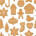 Christmas gingerbread pattern with sweet cookies, white icing for decoration